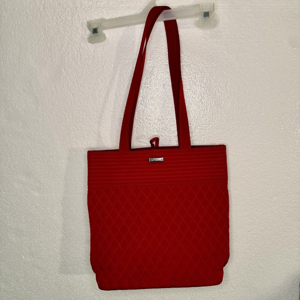 Vera Bradley Beta Fire RED Pleated Large Tote 13x14 - Picture 2 of 9
